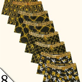 Resim 8 adet Erkek Boxer Briefs - Siyah ve Altın Zincir Baskısı, Yumuşak Nefes Alabilen Kumaş, Yüksek Esneklik, Hızlı Kuruyan Spor İç Çamaşırı, Rahat İç Giyim, Modern İç Giyim, Dayanıklı Yapı 