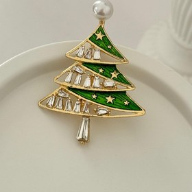 Resim Yeşil Krem Çam Ağacı Yeni Yıl Broş 