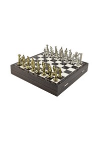 Resim Gifthome Büyük Boy Metal İngiliz Satranç Takımı Parlak Ve Ceviz Desenli Sandıklı Mdf Tahtası 36x36x6 Cm. 