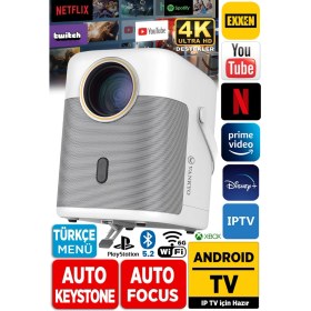 Resim Yüksek Çözünürlük Android Tv Projeksiyon Cihazı, 4k, Auto Focus, Kablosuz Bağlantı 
