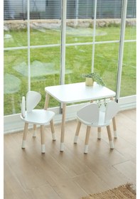 Resim White Mickey Fare 1 Masa + 2 Sandalye (Çocuklar için Yaz-Sil Montessori Aktivite ve Etkinlik Masa Sandalye Takımı) 