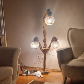 Resim M3 Decorium LED Ampullü Uzun Ayaklı Ev Ofis 3 Lü Oturma Yatak Odası Salon Kitap Okuma Lambaderi Abajuru Aplik 