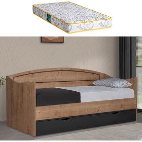 Resim Setay Karyola, Soft Çekmeceli Karyola + 1 Adet Comfort Yatak - Antrasit, Ceviz 