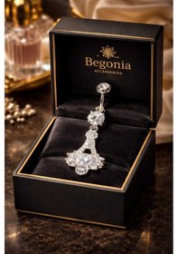 Resim 316l Cerrahi Çelik Göbek Piercing Zirkon Taşlı Sallantılı Kadın Piercing Paslanmaz Kararmaz Figürlü Fashion Özel Tasarım Göbek Piercing Modeli - 41 Gümüş 