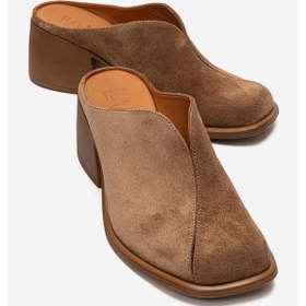 Resim Luvishoes Ardent Taba Süet Hakiki Deri Önü Kapalı Kadın Kalın Topuklu Terlik 