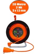 Resim Badem10 Cca Kablo 20 Metre Seyyar Makaralı Uzatma Kablosu Termal Sigortalı 3x1.5 Mm 2 Metre Dişi Fiş 