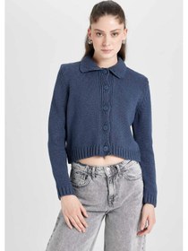 Resim Defacto Regular Fit Polo Yaka Basic Düz Düğmeli Triko Hırka D5395AX24AUNV215 Lacivert 