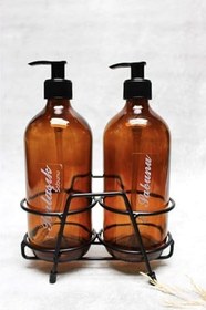Resim Amber 500 Ml Şişe Sıvı Sabun Pompalı Siyah Standlı El Sabunluk Bulaşık Sabunluk Etiketli 