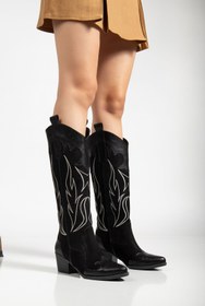Resim MS SUGAR SHOES Sugar Kadın Siyah Nakışlı Kovboy Western Dallas Çizme 
