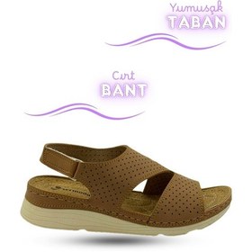 Resim Sermoda Kadın Sandalet Kalın Ve Yumuşak Taban Rahat Cırtlı Kadın Sandalet Taba 