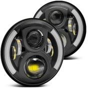 Resim Mufunye 12 V/24 V Motosiklet Yuvarlak Led Far Retro Dönüş Sinyali Lambası 7 Inç Far Jeep Wrangler İçin Yedek 