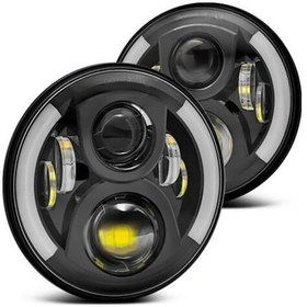 Resim Mufunye 12 V/24 V Motosiklet Yuvarlak Led Far Retro Dönüş Sinyali Lambası 7 Inç Far Jeep Wrangler İçin Yedek 