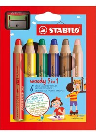 Resim Stabılo 8806 Woody 3 In 1 Jumbo Boya Kalemi 6 Renk Kalemtraşlı 