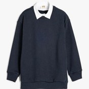 Resim Koton Erkek Çocuk Okul Sweatshirt Basic Okul Gömleği Yaka Detaylı Uzun Kollu Pamuklu Lacivert 