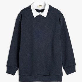 Resim Koton Erkek Çocuk Okul Sweatshirt Basic Okul Gömleği Yaka Detaylı Uzun Kollu Pamuklu Lacivert 