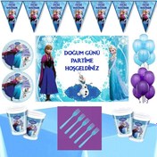 Resim Frozen Elsa 8 Kişilik 70X100 CM Afişli Doğum Günü Parti Seti 