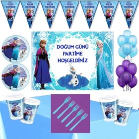 Resim Frozen Elsa 8 Kişilik 70X100 CM Afişli Doğum Günü Parti Seti 