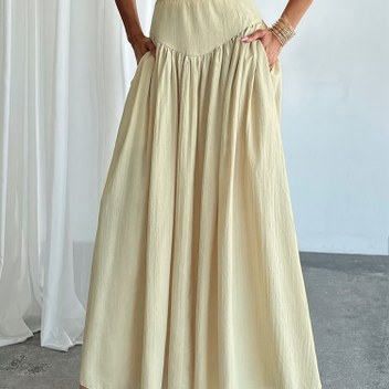 Şık Kadın Uzun Eğimli Etek, Düz Renk, Polyester, Kemer Olmadan, Düzenli Kesim, A-Kayış, 95g/m², Bahar/Yaz için