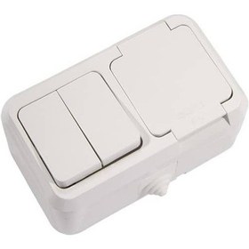 Resim Makel Sıva Üstü Nemliyer Kapaklı Topraklı Priz + Komütatör Beyaz 