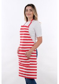 Resim Motif Ayarlanabilir Askılı Şef Önlüğü Chef Mutfak Önlüğü Kırmızı Çizgili 