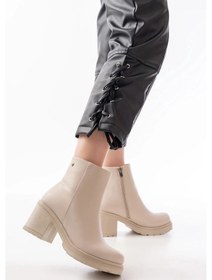 Resim 767-3020 Bej Fermuarlı Kalın Topuklu Günlük Kadın Bot Çok Renkli 