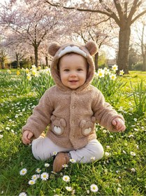 Resim bebek_iklimi İsimli Peluş Polar Ayıcık Figürlü Düğmeli Bebek Hırkası 1-3 Yaş 