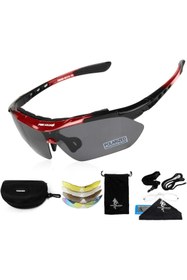 Resim SARİSSA BİSİKLET XBYC G4668 Bisiklet Gözlük 5 Lensli Spor Bisiklet Sürüş Gözlüğü Kırmızı Siyah Çerçeveli 