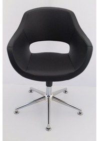 Resim Ultra Siyah Deri Tekerleksiz Ofis Çalışma Koltuğu 