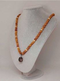 Resim Rodonit Taşlı Rudraksha Tohum Kolye Dolama Bileklik 8mm 49708 