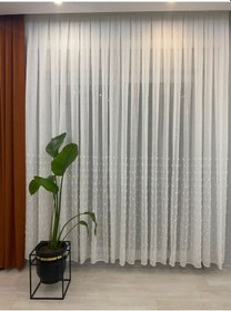 Resim Keten Karlı Zeminli Ponponlu Tül Perde 1/3 Sık Pileli,ütü Gerektirmez, Modern Şık Tasarım Ekru 