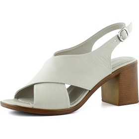 Resim Erkan Saçmacı Soleil Vizon Hakiki Deri Çapraz Bantlı Kalın Topuklu Sandalet Vizon 