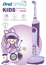 Resim Oral White Professional Series 8000 Çocuklara Özel Şarjlı Diş Fırçası Mor Color Kids Yumuşak Başlık 