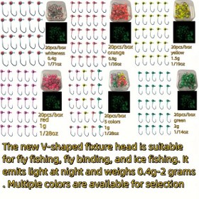 Resim Glow-in-the-Dark Balıkçılık Yem Klipsleri - Gece Balıkçılığı için 0.4-2g Çeşitli Renklerde V Şekilli Sinek Balıkçılığı ve Buz Balıkçılığı Takımı (20+ Renkler), Depolama Kutusunda Çok Amaçlı Parlayan Kanca, Gece Balıkçılığı Ekipmanı | V Şekilli Kancalar | Dayanıklı Balıkçılık Kancaları 
