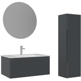 Resim Orka Olbia 80 Cm Mat Antrasit Banyo Dolabı Takımı Ve Boy Dolabı Beyaz 