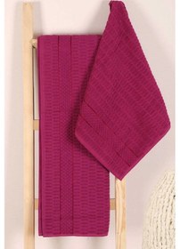 Resim 2 Parça Banyo Havlu Takımı %100 Pamuklu Çubuk Desen Vişne Çok Renkli 