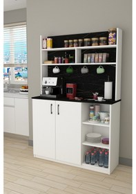 Resim %100 Mdflam Kahve Köşesi Çok Amaçlı Mutfak Dolabı Kahve02 Beyaz - Royal Mermer Beyaz - Royal Mermer 