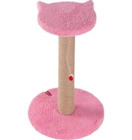 Resim Gri Peluş Kaplı Kedi Yüzlü Tırmalama Tahtası, Oyuncaklı 