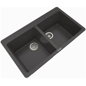 Resim Polex Cristalüx Granit Evye P-N9 Antrasit 2 Hazneli Tezgah Altı Ve Tezgah Üstü Mutfak Evyesi 86x50.5 CM 