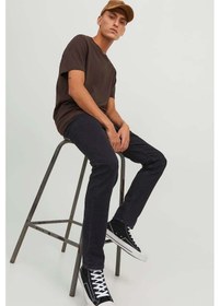 Resim Jack & Jones Erkek Jjıglenn Düşük Bel Slim Fit Jean Pantolon 12246949 Siyah Siyah 