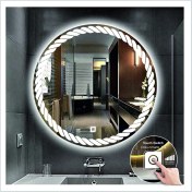 Resim Dnr-MirrorDnr-Mirror 80 cm Beyaz Ledli Tasarım Kumlamalı Dokunmatik Tuşlu Banyo Aynası Makyaj Aynası Işıklı Ayna 