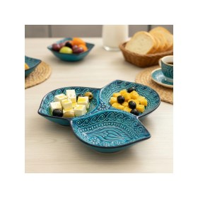 Resim Sharp & Art Seramik Kahvaltılık, Sosluk, Çerezlik ve Sunum Tabağı, 3 Bölmeli Elişlemesi 