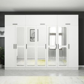 Resim Minar Kale 7 Kapaklı Aynalı Zincir Dolap-Yüklük - Beyaz 210 cm 