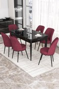 Resim Canisa Kor Serisi, Siyah Mermer Desen 70x114 Açılabilir Yemek Masası Takımı, 6 Sandalye 