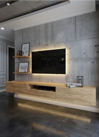 Resim Resital Ledli Duvara Monte Tv Sehpası - Çam - W6019-6 Çok Renkli 