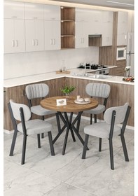Resim Gnr 90cm Sabit Atlantik Mutfak Masası Takımı, Yemek Masası, 4 Modern Gri Sandalye Gri 