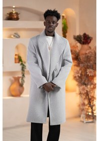 Resim Akçaylar İtalyan Geniş Yaka Oversize Bol Kesim Salaş Uzun Kaban Gri 