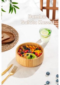 Resim Porsima 2074 Orta Boy Doğal Bambu Salata Kasesi 18cm Bambu 