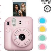 Resim Instax Mini 12 Pembe Fotoğraf Makinesi ve 4'lü Renkli Lens Seti 