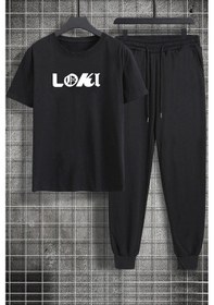 Resim Unisex Floki Baskılı 2'li Eşofman Takımı Siyah 