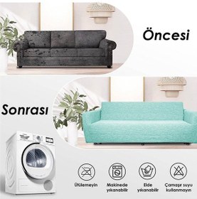 Resim Düz Jakarlı 3 Kişilik Mint Kanepe Örtüsü Lastikli Koltuk Örtüsü Çekyat Örtüsü Koltuk Kılıfı Mint 
